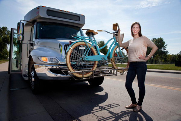 Bus with a bicycle on its front rack