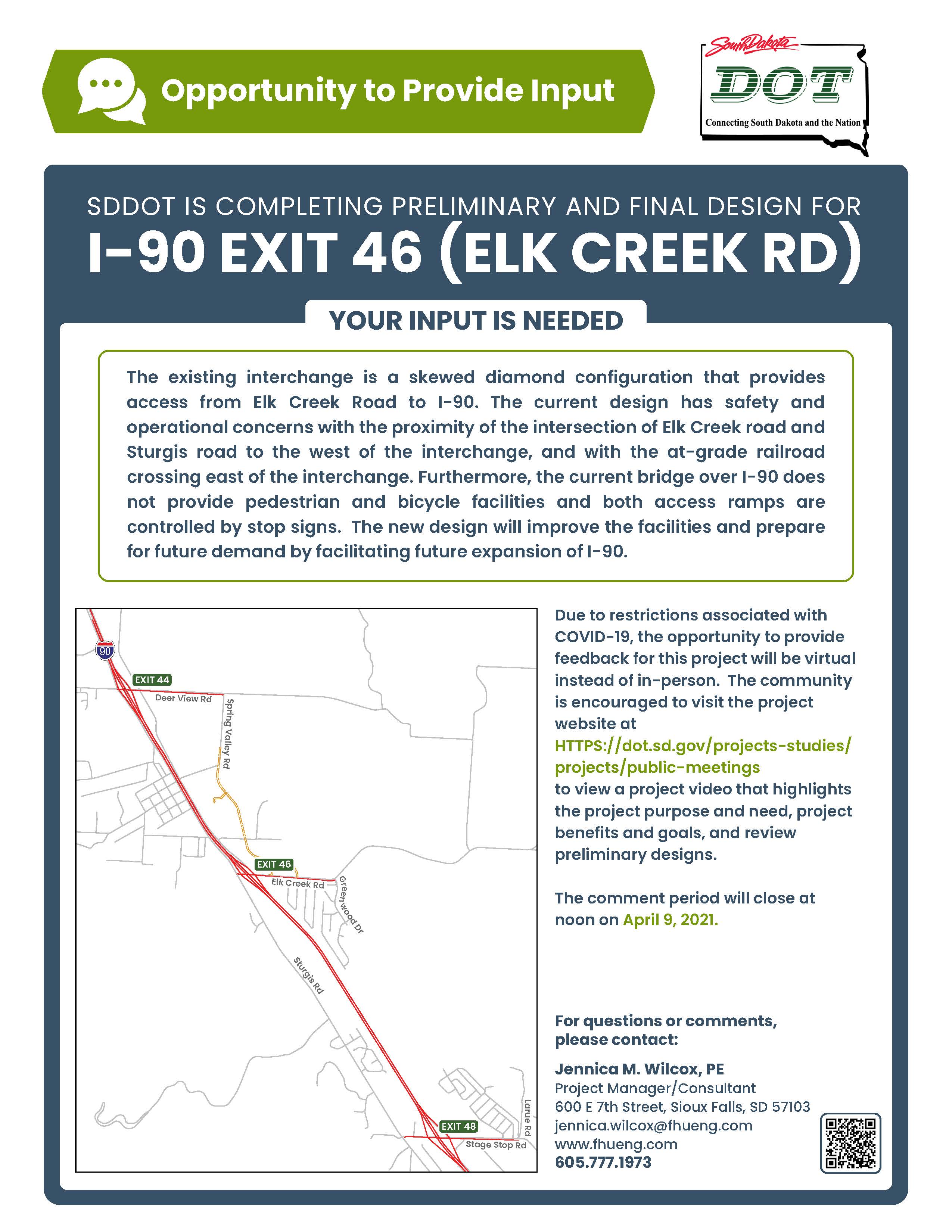 SDDOT flyer: Interstate 90 Exit 46 design, your input needed
