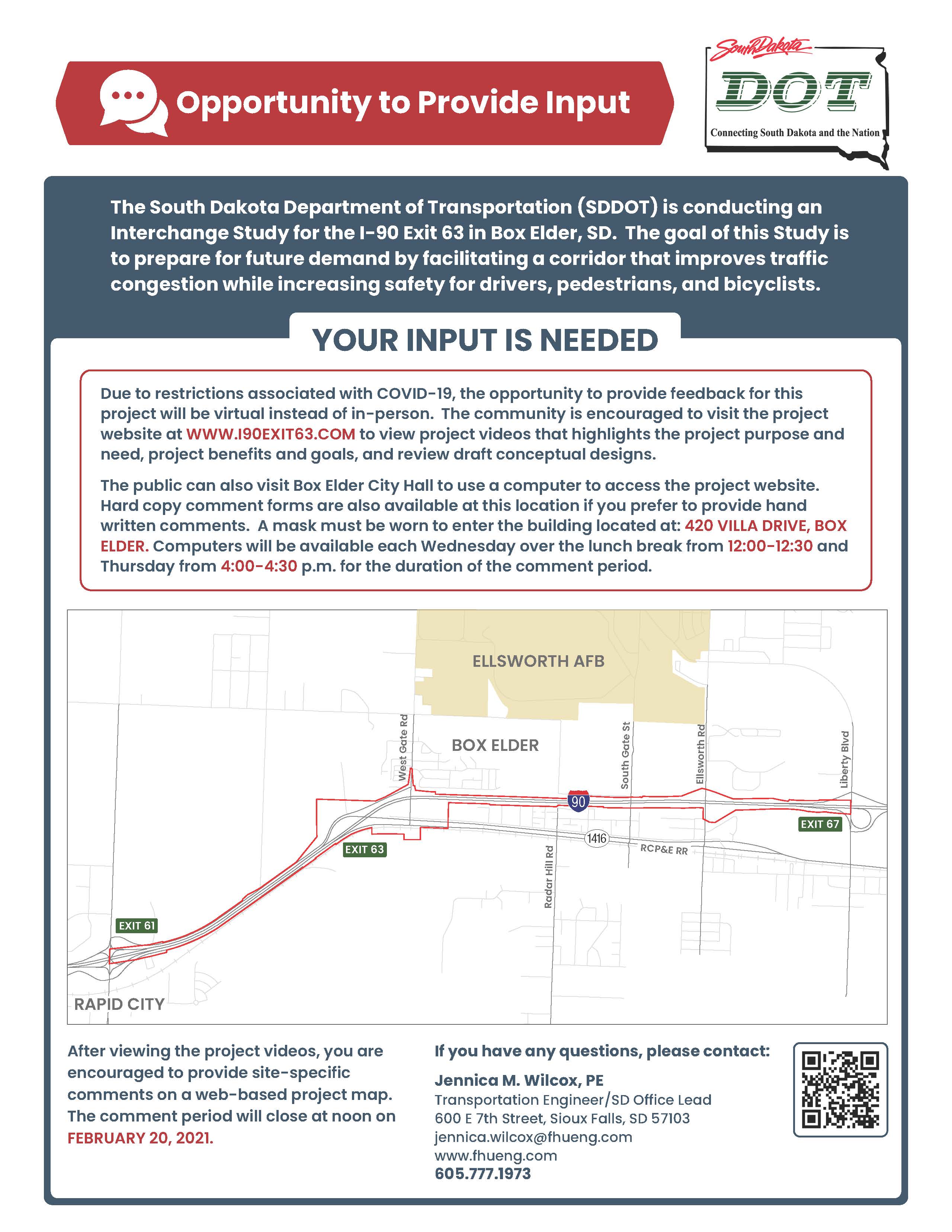 SDDOT flyer: Interstate 90 Exit 63 interchange study, your input needed